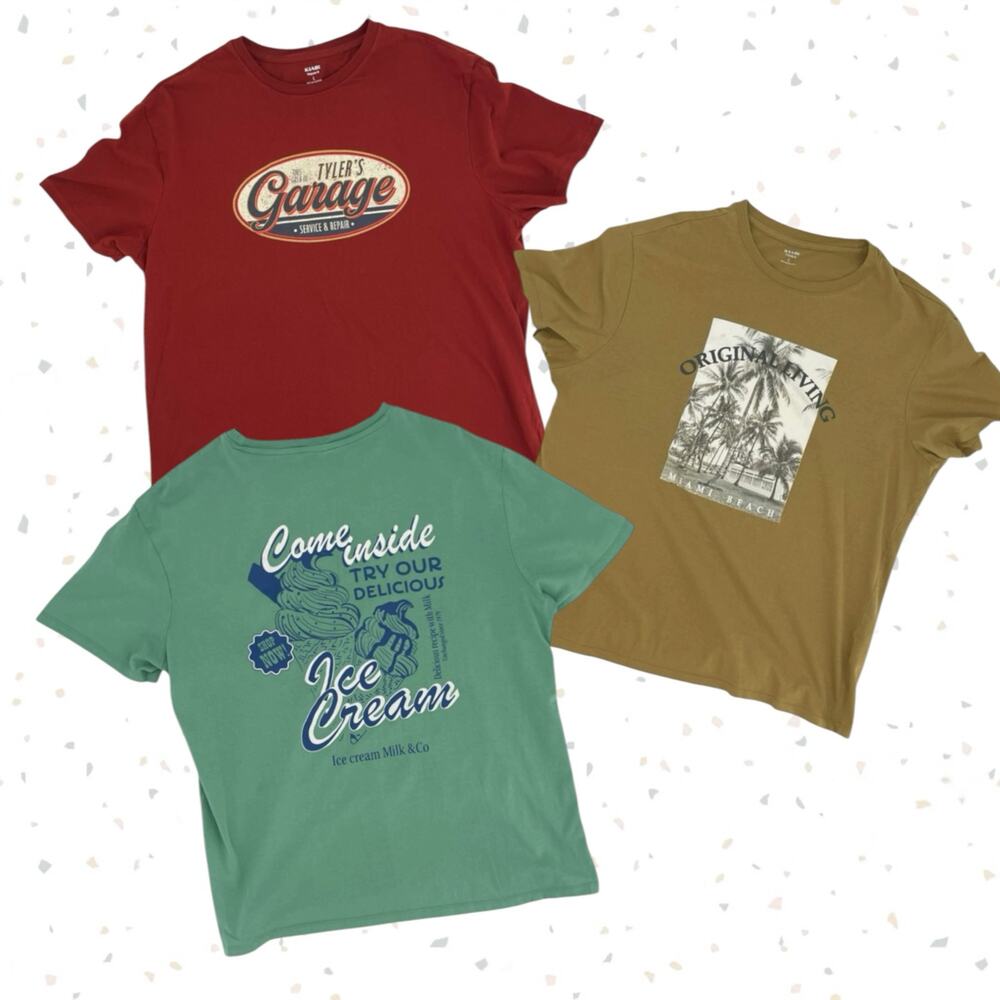 3 Pack Kiabi Casual Graphic Tee 100% Cotton European Short Sleeve T-Shirt Size L